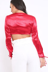 Red Satin Tie Front Top - Gweneth