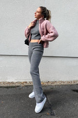 Dusty Pink Zip Front Teddy Jacket - Elena