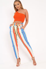 Multi Stripe Paper Bag Waist Trousers - Hadden