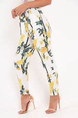 White Floral Paper Bag Waist Trousers - Hadden