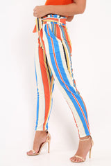 Multi Stripe Paper Bag Waist Trousers - Hadden