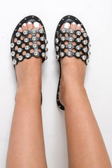 Black Silver Stud Sandals  - Hadeel