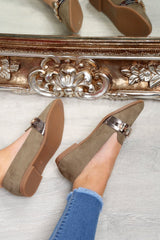 Green Faux Suede Jewel Front Flats - Hadley