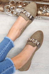 Green Faux Suede Jewel Front Flats - Hadley
