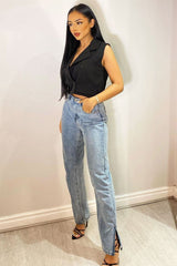 Black Cropped Sleeveless Blazer Top - Frankiee