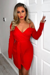 Red Off The Shoulder Blazer Dress - Halia