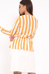Mustard Stripe Plunge Tie Front Shirt - Halina