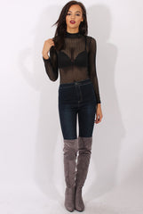 Black Mesh Airtex Long Sleeve Bodysuit - Halley
