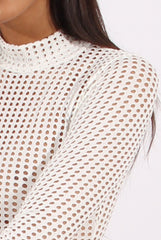 White Mesh Airtex Long Sleeve Bodysuit - Halley