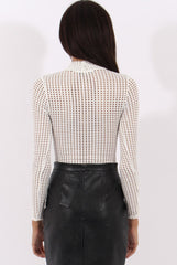 White Mesh Airtex Long Sleeve Bodysuit - Halley