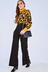 Mustard Leopard Crop Roll Neck Jumper - Halley