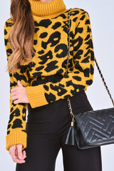Mustard Leopard Crop Roll Neck Jumper - Halley