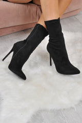 Black Faux Suede Sock Boots - Hally