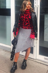 Red Leopard Crop Roll Neck Jumper - Halley