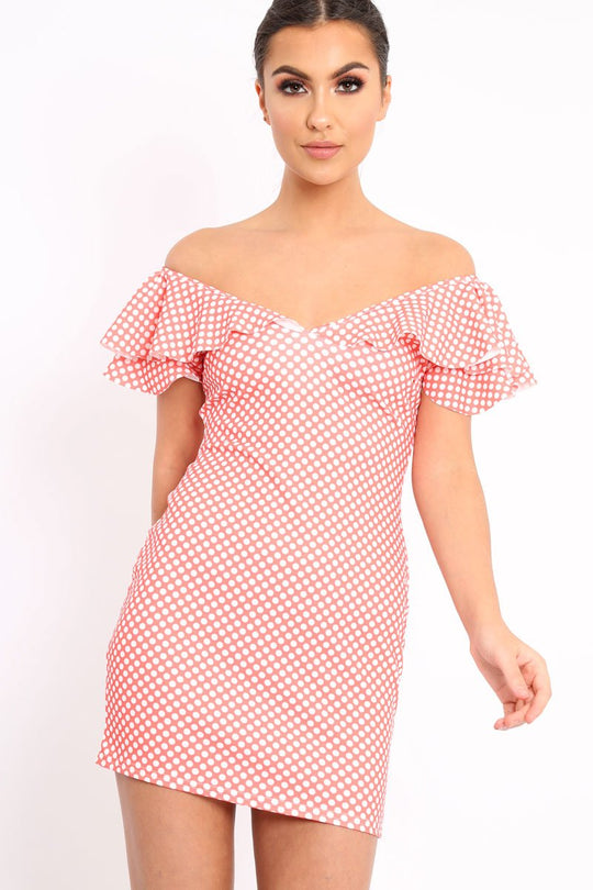 Orange Polka Dot Frill Dress - Halynn
