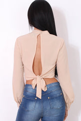 Hanna Nude Long Sleeve Crop Top