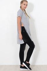 Hanna Grey Slogan Side Split Top
