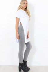 Hanna White Slogan Side Split Top