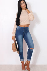 Hanna Nude Long Sleeve Crop Top