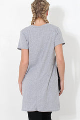 Hanna Grey Slogan Side Split Top