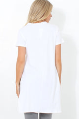 Hanna White Slogan Side Split Top