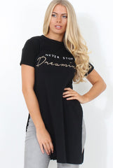 Hanna Black Slogan Side Split Top