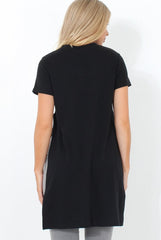 Hanna Black Slogan Side Split Top