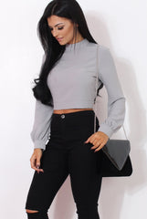 Hanna Grey Long Sleeve Crop Top