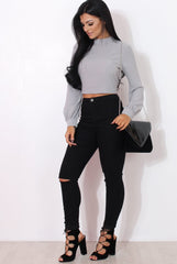 Hanna Grey Long Sleeve Crop Top