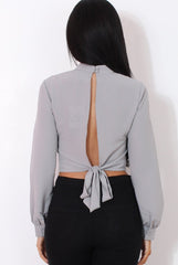 Hanna Grey Long Sleeve Crop Top