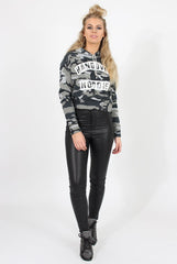 Camouflage Slogan Cropped Hoodie - Hannah