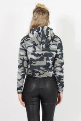 Camouflage Slogan Cropped Hoodie - Hannah
