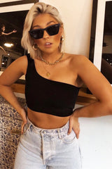 Black One Shouldered Crop Top - Kamri