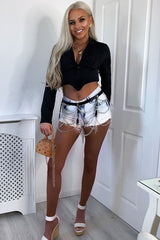 Black Corset Detail Plunge Blouse - Poppy