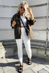 Khaki Pocket Oversized Brushed Shacket - Caley