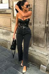 Washed Black Wide Leg Denim Jeans - Annalya