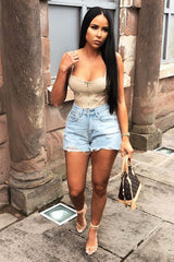 Beige PU Zip Front Bralet - Linsa