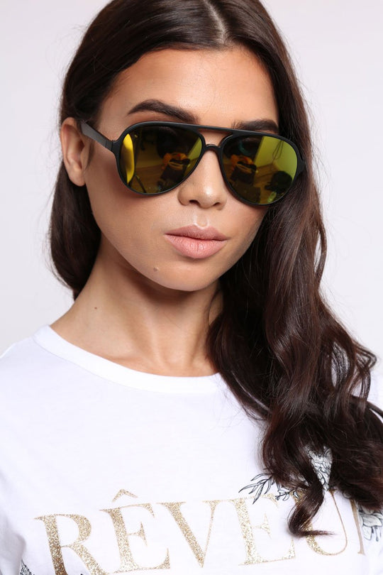 Green Reflective Lens Aviator Sunglasses - Hari