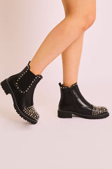 Black Silver Studded Chelsea Ankle Boot - Harini