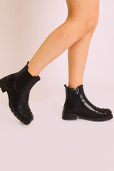 Black Studded Chelsea Ankle Boot - Harini