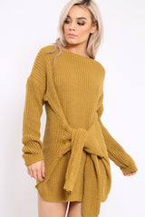 Mustard Tie Front Knitted Jumper Dress - Harley