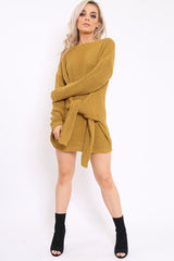 Mustard Tie Front Knitted Jumper Dress - Harley
