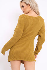 Mustard Tie Front Knitted Jumper Dress - Harley