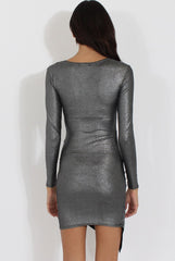 Silver Metallic Wrap Side Ruched Dress - Harlie