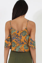 Mustard Cold Shoulder Button Crop Top - Harlow