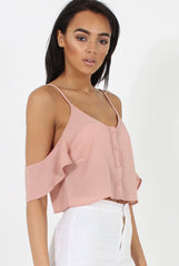 Nude Cold Shoulder Button Crop Top - Harlow