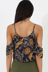 Navy Cold Shoulder Button Crop Top - Harlow