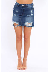 Dark Denim Extreme Distressed Skirt - Harlow