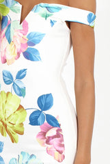 White Floral Print Off the Shoulder Midi Dress - Harmony