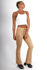 Harper Camel Tie Front Flared Trousers